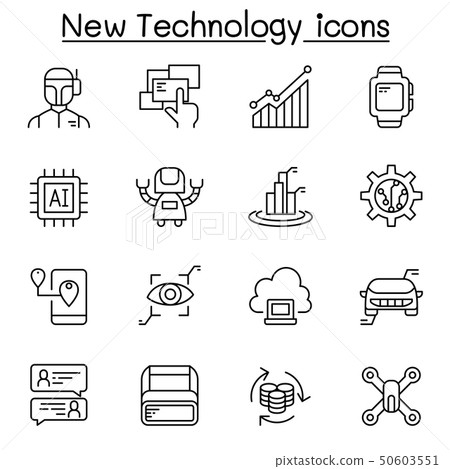 Using New Technology Icon New technology icon set in thin line syle - Stock Illustration ...