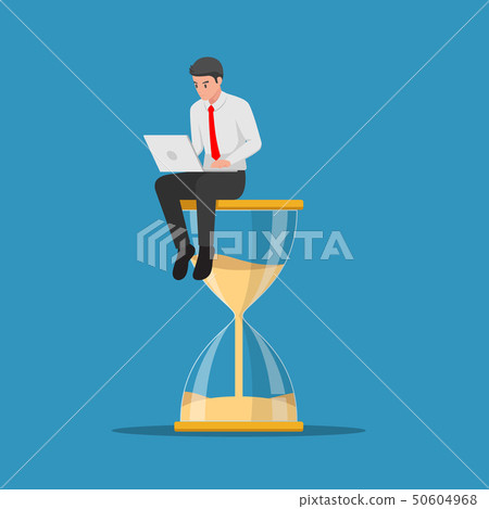Businessman working with laptop sitting on big Businessman working with laptop sitting on big 50604968
