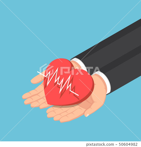 Isometric businessman hand holding red heart with Isometric businessman hand holding red heart with 50604982