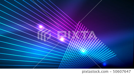 Neon glowing techno lines, blue hi-tech futuristic abstract background template with lights Neon glowing techno lines, blue hi-tech futuristic abstract background template with lights 50607647