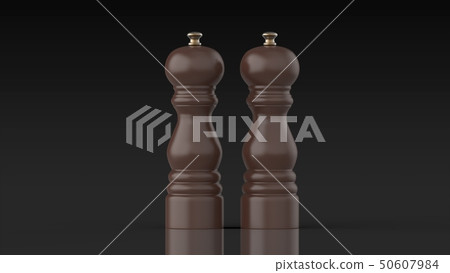 鹽和胡椒磨黑色背景 鹽和胡椒磨黑色背景 50607984