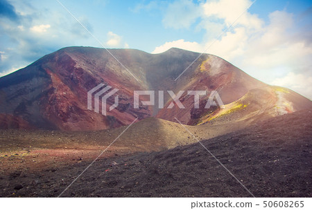 Mountain crater active volcano. Colorfull stones Mountain crater active volcano. Colorfull stones 50608265