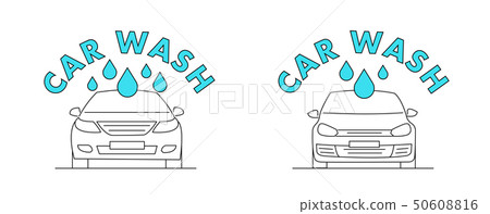 Car wash line icon or logo for web, mobile and infographics with typography and drops. Car wash line icon or logo for web, mobile and infographics with typography and drops. 50608816