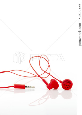 Red earphone isolated on a white background 50609366