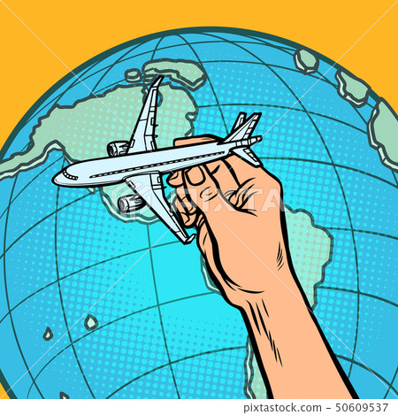 plane in hand. metaphor of flying to America 50609537