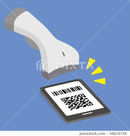 Image illustration of cashless payment by smartphone, QR code scan, barcode scan 50610746