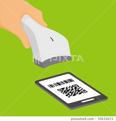 Image illustration of cashless payment by smartphone, QR code scan, barcode scan Image illustration of cashless payment by smartphone, QR code scan, barcode scan 50610815