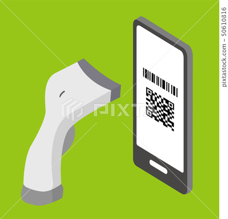 Image illustration of cashless payment by smartphone, QR code scan, barcode scan 50610816