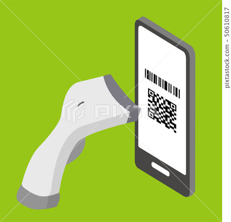 Image illustration of cashless payment by smartphone, QR code scan, barcode scan 50610817