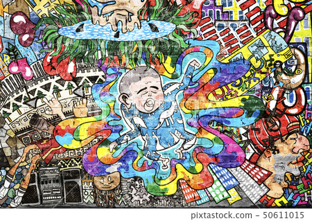 Cool music graffiti in urban style on the wall Cool music graffiti in urban style on the wall 50611015