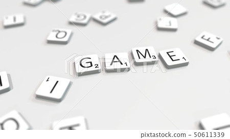 GAME word being composed with letters. 3D rendering 50611339