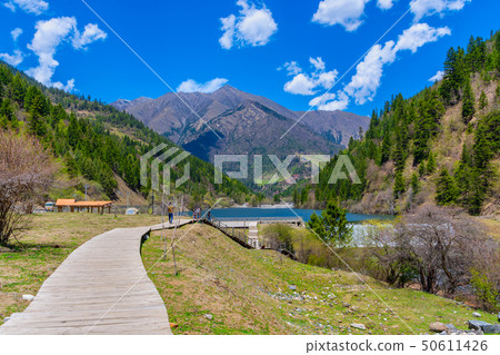 Waterfall and lake in Dagu Glacier National park  50611426