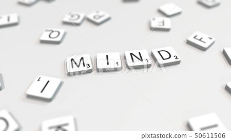 MIND word being composed with letters. 3D rendering MIND word being composed with letters. 3D rendering 50611506