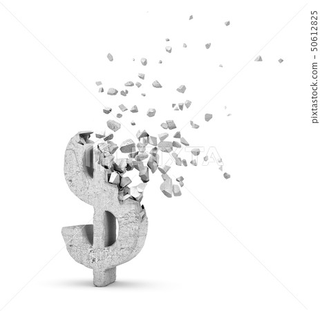 3d rendering of light-grey concrete dollar sign starting to dissolve into pieces on white background 3d rendering of light-grey concrete dollar sign starting to dissolve into pieces on white background 50612825