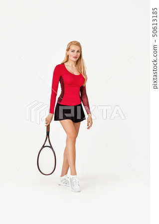 Female tennis player with tennis racket Female tennis player with tennis racket 50613185