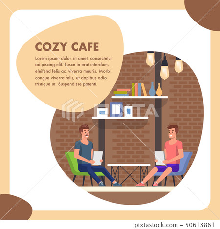 Cozy Cafe Flat Square Banner. Modern People Place. 50613861