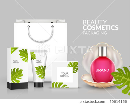 Tropical cosmetic package design natural summer beauty advertising template. Cosmetic packaging 50614166