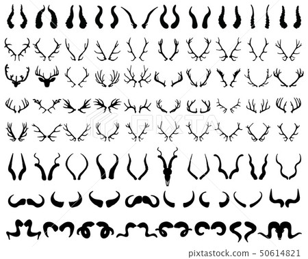 Set of black silhouettes of different horns  50614821