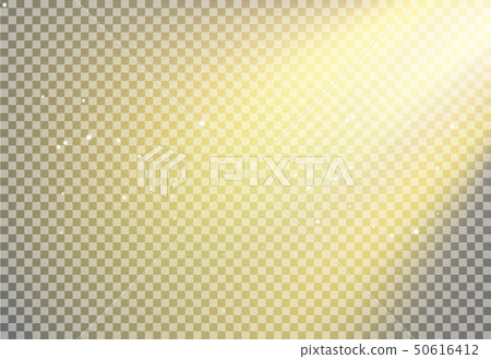 Sun light flare background effect, Sunlight ray glowing beam on transparent, warm shine glare 50616412