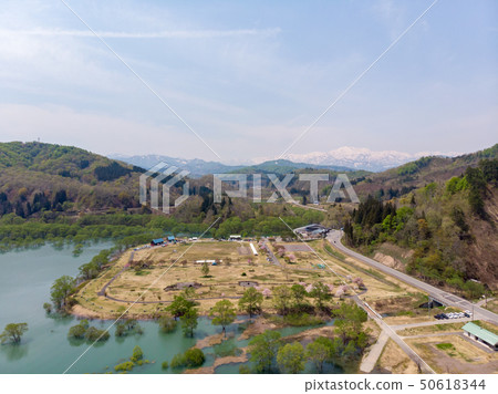 Submerged forest of Shirakawa lake Aerial view Yamagata Nitoyo Submerged forest of Shirakawa lake Aerial view Yamagata Nitoyo 50618344