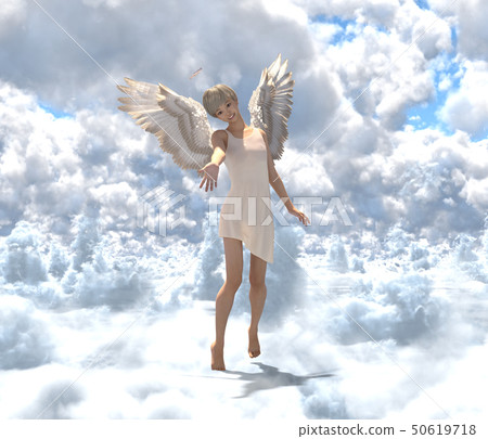 Cute angel perming3DCG in the clouds-Illustration material Cute angel perming3DCG in the clouds-Illustration material 50619718