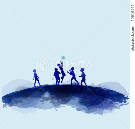 Watercolor of happy kids playing together . Happy 50619935