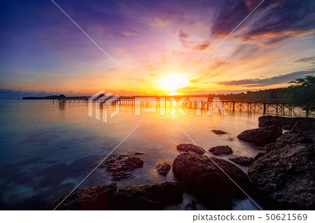 Wooden bridge at dusk 50621569