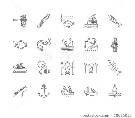 Fishing tackle line icons, signs, vector set, outline illustration concept  50625033