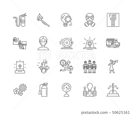 Fire alarm line icons, signs, vector set, outline illustration concept Fire alarm line icons, signs, vector set, outline illustration concept 50625161