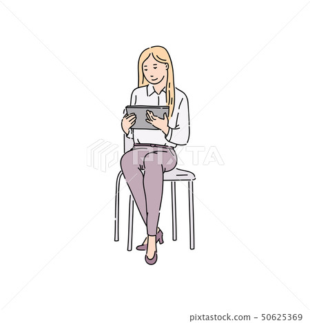 Beautiful woman looking at tablet screen Beautiful woman looking at tablet screen 50625369