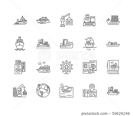 Ferry services line icons, signs, vector set, outline illustration concept Ferry services line icons, signs, vector set, outline illustration concept 50626246