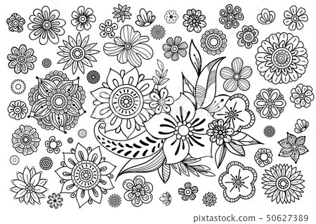 hand drawn leaves and flowers 50627389