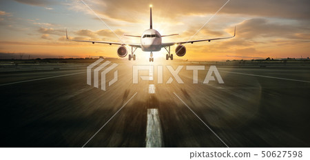 Commercial jetliner landing on runway Commercial jetliner landing on runway 50627598