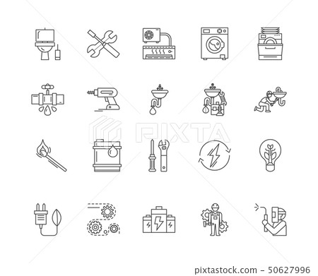 Electrical gas & sanitary services line icons, signs, vector set, outline illustration concept  50627996