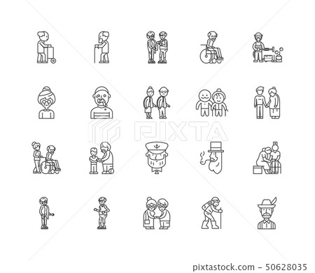 Elderl line icons, signs, vector set, outline illustration concept Elderl line icons, signs, vector set, outline illustration concept 50628035
