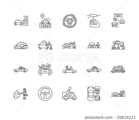 Driving line icons, signs, vector set, outline illustration concept Driving line icons, signs, vector set, outline illustration concept 50628221