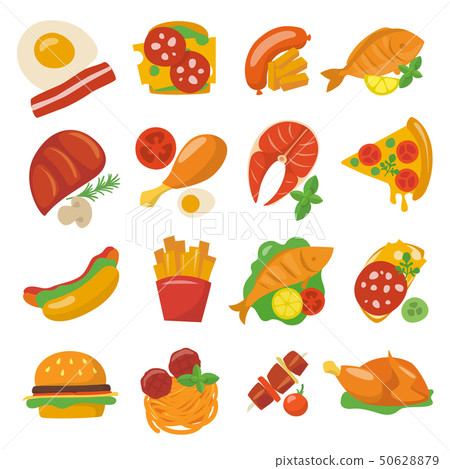 Vector food icons big set with meat and fish... - Stock Illustration ...