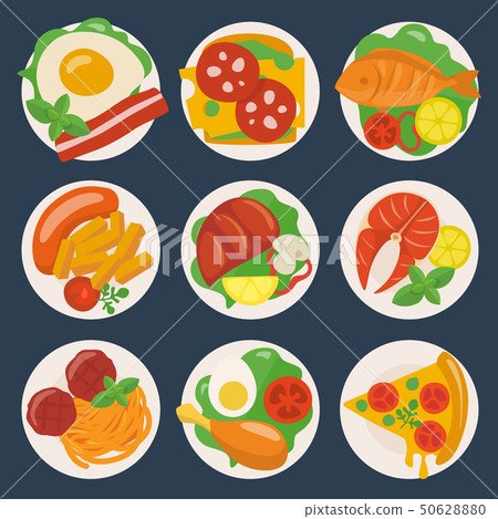 Vector food icons big set with meat and fish... - Stock Illustration ...