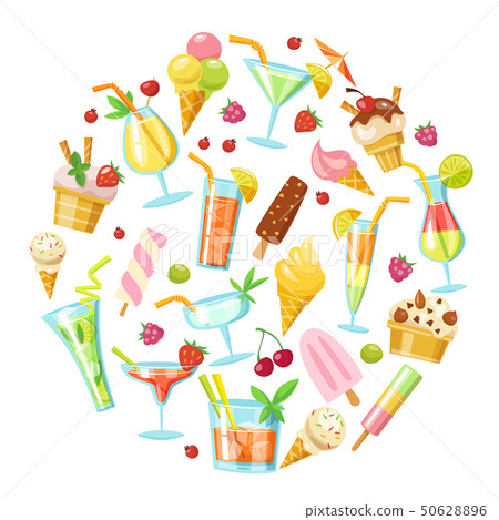 Big vector set of summers drinks,  cocktails and ice cream icons.  50628896