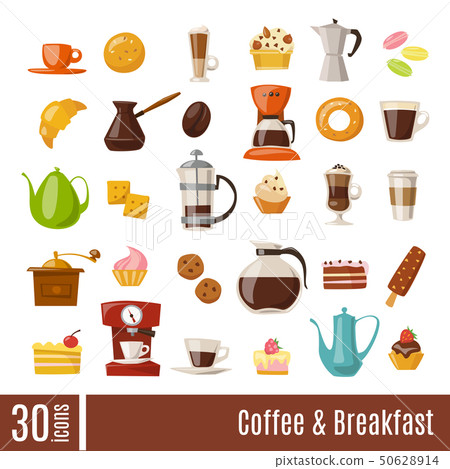 Vector set with coffee and sweets food elements. - Stock Illustration ...