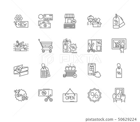 Discount store line icons, signs, vector set, outline illustration concept Discount store line icons, signs, vector set, outline illustration concept 50629224