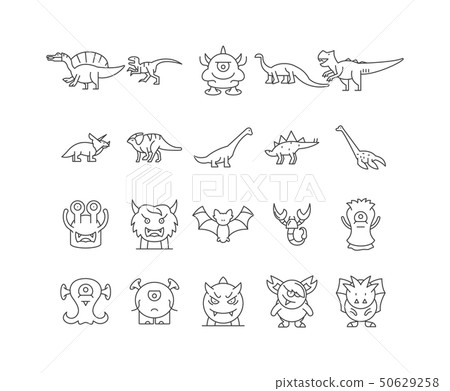 Dinosaurs line icons, signs, vector set, outline illustration concept  50629258
