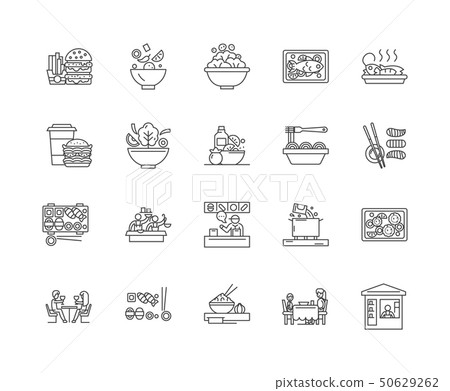 Dinner line icons, signs, vector set, outline illustration concept Dinner line icons, signs, vector set, outline illustration concept 50629262