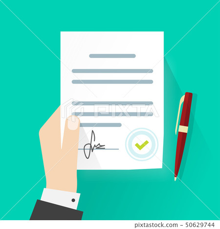 Business man hand holding legal contract document agreement signature vector 50629744