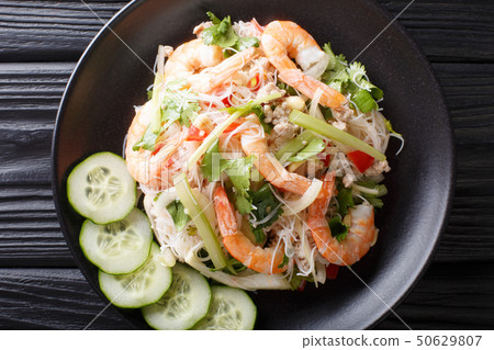 Glass Noodle Salad (Yum Woon Sen) closeup on the 50629807