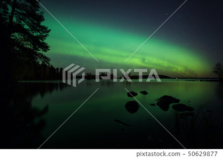 Beautiful northern lights over lake 50629877