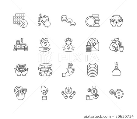 Coins line icons, signs, vector set, outline illustration concept Coins line icons, signs, vector set, outline illustration concept 50630734