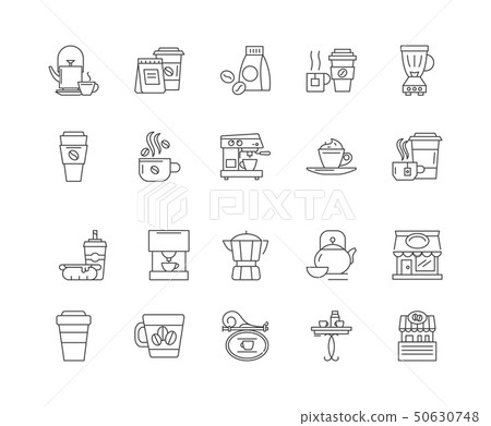 Coffee and tea line icons, signs, vector set, outline illustration concept Coffee and tea line icons, signs, vector set, outline illustration concept 50630748