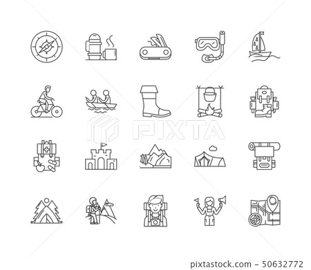 Camps line icons, signs, vector set, outline illustration concept Camps line icons, signs, vector set, outline illustration concept 50632772