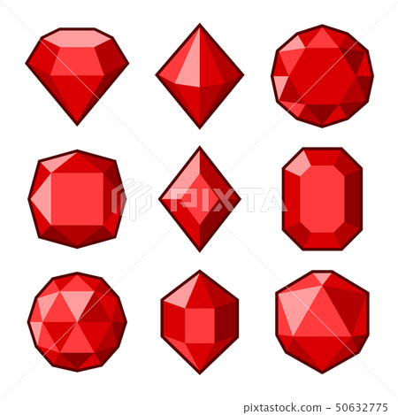 Red Crystals and Gemstones Icons Set on White Background. Vector 50632775